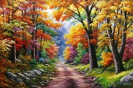 JESIENNA DROGA - PEJZAŻ - 90x60 - OBRAZ OLEJNY - T.KACHELSKI