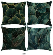 Poszewki na poduszki 4 szt. 45x45cm LIŚCIE ZIELONE ZŁOTE GLAMOUR 45239