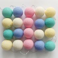 Cotton Balls Pastelowe Girlanda Lampki Kule 20 LED Na Baterie