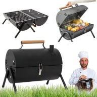 GRILL OGRODOWY WĘGLOWY DUŻY BECZKA TURYSTYCZNY PRZENOŚNY STALOWY CZARNY