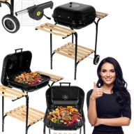 GRILL WĘGLOWY OGRODOWY DUŻY PRZENOŚNY NA KÓŁKACH Z POKRYWĄ CHROMOWANY RUSZT