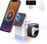 Ładowarka bezprzewodowa do iPhona APUNOL 3 w 1 z Lampką 15W Biała