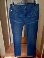 44 spodnie dżins ze średnim stanem strecz proste niebieskie