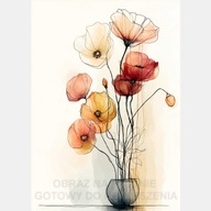 Kwiaty w wazonie doniczce szkic tusz obraz 58x85 akwarela kwiat białe tło