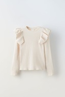 ZARA BLUZKA Z PRĄŻKOWANEJ DZIANINY Z FALBANKAMI 120