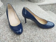 LK BENNETT nr 37 luksusowe eleganckie granatowe czółenka na szpilce skóra
