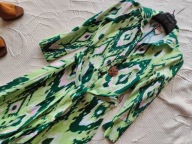 ITALY PIĘKNA MIDI SUKIENKA SZMIZJERKA ORNAMENTOWY WZÓR BIURO ZIELONA XS/S