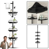 REGAŁ NAROŻNY ŁAZIENKOWY TELESKOPOWY CZARNY 4 PÓŁKI ROZPOROWY REG. 85-305CM