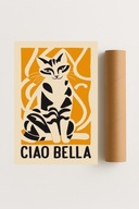 Plakat bez ramy 30x40cm Ciao Bella Kot Napis Włochy Styl Retro Boho