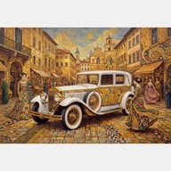 Stary zabytkowy luksusowy biały samochód obraz na płótnie 58x85 styl Klimt