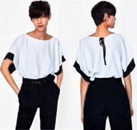 ZARA Elegancka Bluzka 34 XS biała czarna koszula