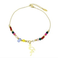 63221 Bransoletka złota stal chirurgiczna flaming naturalne koraliki