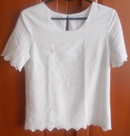 Bluzka boho biała bawełniana ażurowy haft falbanki 34