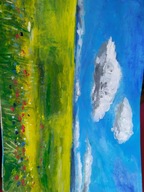 Pejzaż, łąka, A4, obrazek, obraz, dekoracja