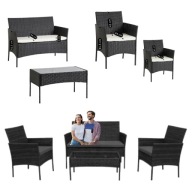 MEBLE OGRODOWE 4+OSOBOWE CZARNY SOFA FOTELE STOLIK WYPRZEDAŻ TECHNORATTAN