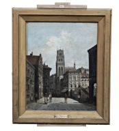 August Von Siegen (1850–1920) – Scena z Hamburga Olej na drewnie sygnowany