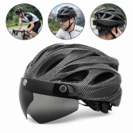 KASK ROWEROWY Z PRZYŁBICĄ CARBON ODPINANA SZYBA MTB LED