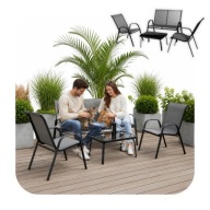 ZESTAW MEBLI OGRODOWYCH KOMPLET STAL 2 FOTELE SOFA STOLIK NA BALKON SZARE