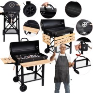 GRILL WĘGLOWY OGRODOWY 98X115CM Z POKRYWĄ I DUŻYM ŻELIWNYM RUSZTEM 71X35CM