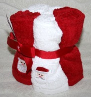 RĘCZNIK ŚWIĄTECZNY 100% BAWEŁNA KOMPLET 5 SZT BIAŁE & CZERWONE HAFT MIKOŁAJ