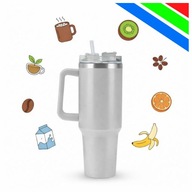 Kubek Termiczny Ze Słomką Termos Podróżny 1200 ML Jasny Szary XXL Sport