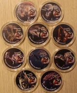 DINOZAURIA - DINOZAURY - PIEKNY ZESTAW 10 NUMIZMATÓW PLATEROWANYCH - KOLOR