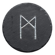 Okrągła Podkładka z Kamienia Łupkowego | Runa Mannaz | Grawer | 10 cm