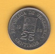 (1WE08) Wenezuela 25 centymów, 1989