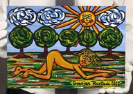 Obraz 'Na golasa na trawie' Gracjan Roztocki, akryl, papier brystol, 2022r.