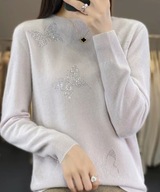 Wełniany sweterek srebrny z dżetami, merino wool 30% L/XL