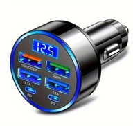 SZYBKA ŁADOWARKA SAMOCHODOWA USB C 6W1 Z VOLTOMIERZEM WYŚWIETLACZ NAPIĘCIA