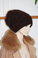 Gruba czapka rekodzielo moherbraz czekoladowy XL