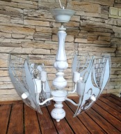 Lampa duża wisząca kuchenna ozdobna żyrandol szyby porcelana Tomex lata 90