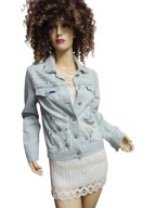 TOGETHER kurtka jeans haftowana z cekinami wzór ptaki kwiaty 34/36