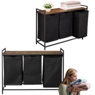 KOSZ NA PRANIE DUŻY BIELIZNĘ DO ŁAZIENKI 3 KOMOROWY WOLNO STOJĄCY + PÓŁKA