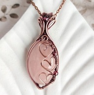 Wisior z kwarcem różowym, miedziany, prezent dla żony na Walentynki