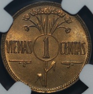 Litwa - 1 Centas 1925 - MS 64 - NGC - MENNICZE