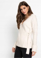 Tanio!_NOWY damski KLASYCZNY sweterek ECRU do bioder_WYGODNY i miękki 44/46