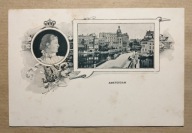 Amsterdam – patriotyczna z portretem królewskim i widokiem miasta, ok. 1900