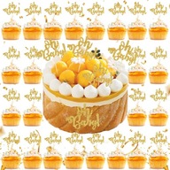 Topper piker Oh Baby na babeczki BABY SHOWER Złoty 30 sztuk Dekoracja