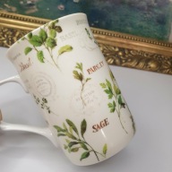Kubek porcelana angielska z motywem ziołowym bazylia, pietruszka, szałwia