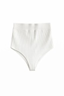 Kremowe prążkowane majtki–spodenki z wysokim stanem NA-KD, rozmiar S