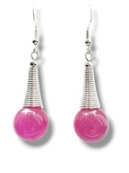 JF59 Urocze kobiece kolczyki kamienie JADEIT FUKSJA stożek