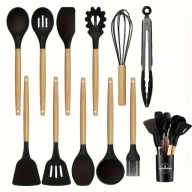 ZESTAW PRZYBORÓW KUCHENNYCH PRZYBORY KUCHENNE SILIKONOWE DREWNIANE 12 EL