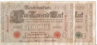 1000 Marek 1910 x 2 Wilhelm II Reichsbanknote - czerwona i zielona pieczęć