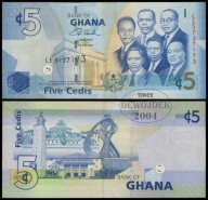 BNA - GHANA 5 Cedis 2007 LE 5737173 # P38a # PIERWSZA EMISJA # VF