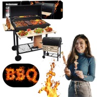 DUŻY GRILL WĘGLOWY OGRODOWY HECKERMANN BARYŁKOWY 2 RUSZTY TERMOMETR PÓŁKI