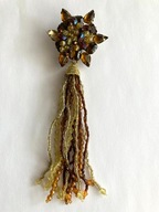 VINTAGE BROSZKA DŁUGA BURSZTYNOWE KAMYCZKI WISZĄCA