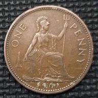 *WIELKA BRYTANIA [0192] *ONE 1 PENNY 1961 ELŻBIETA II, Britannia