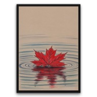 Plakat z ramą 40x50cm Czerwony liść klonu na wodzie Jesień Natura Zen Deco